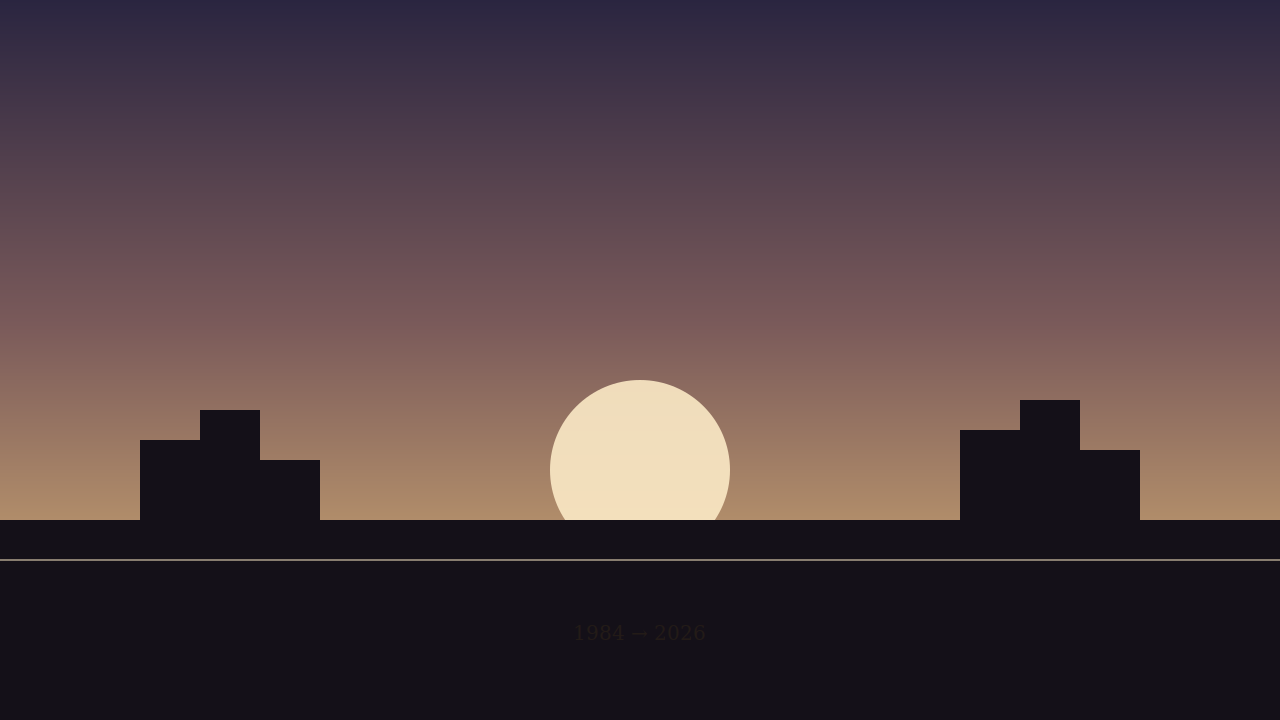 Impression of a dawn horizon with distant block-shaped silhouettes (AI-generated)