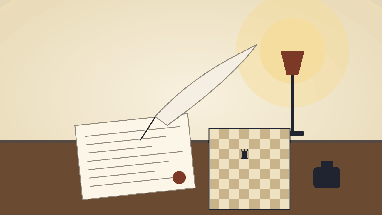 Impression of a mid-nineteenth-century desk with a letter, quill and small board (AI-generated)