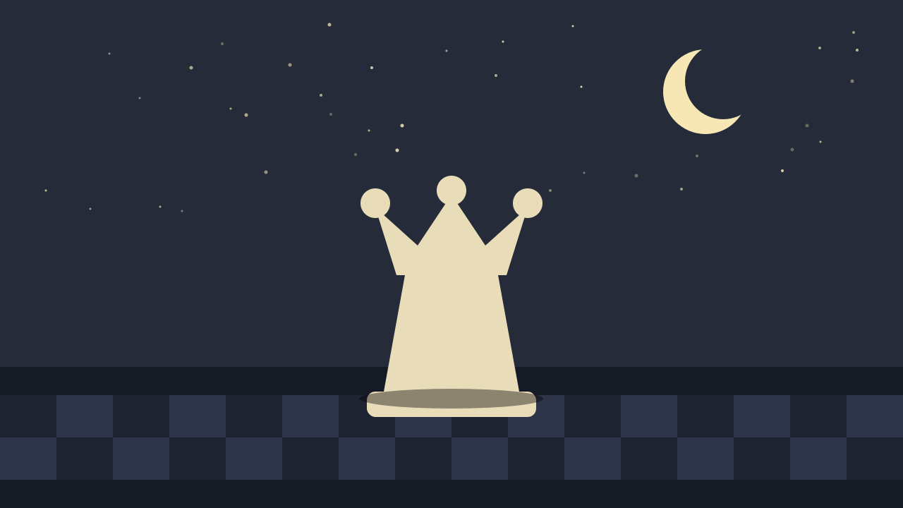 Impression of a single queen standing on a board at night (AI-generated)