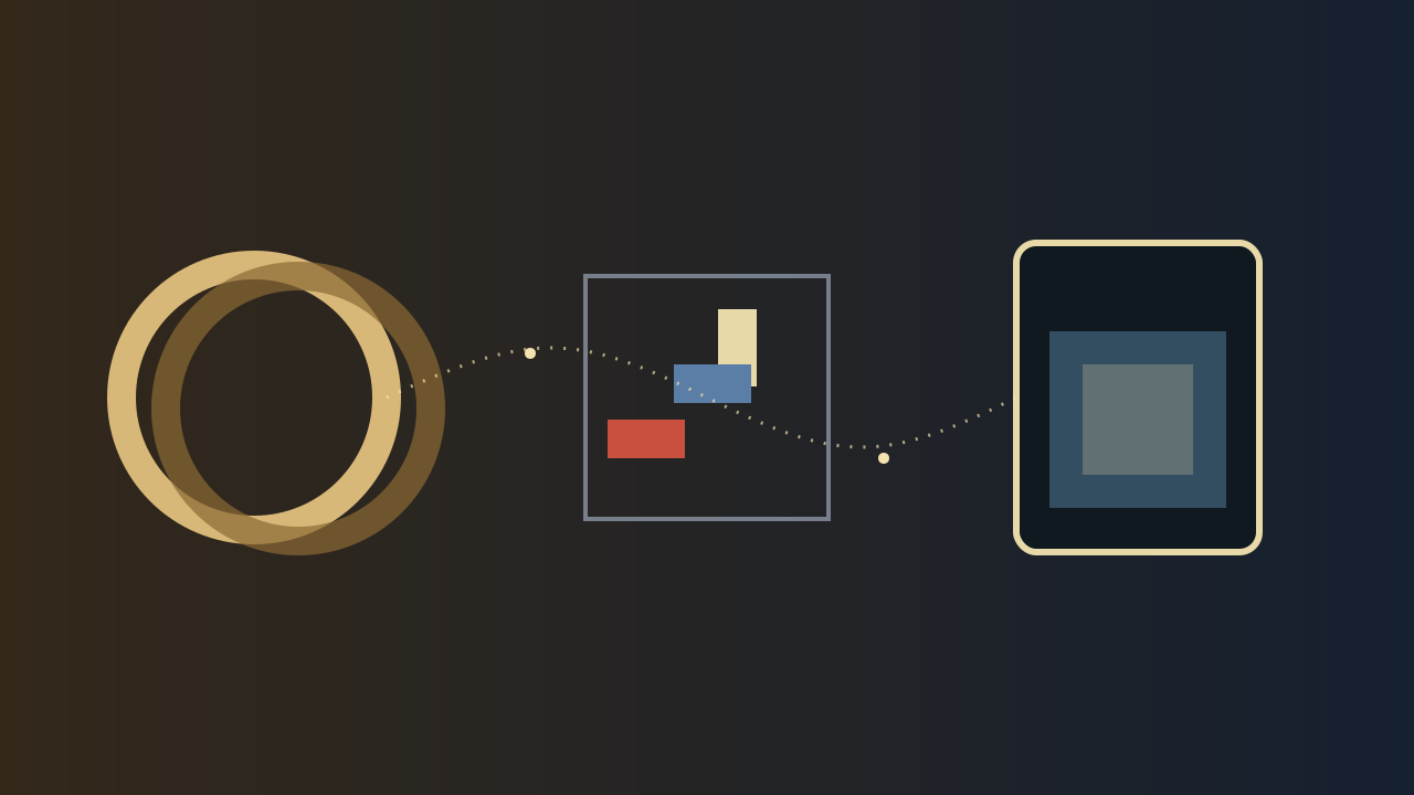 Impression of a lineage stretching from an old metal puzzle to a modern screen