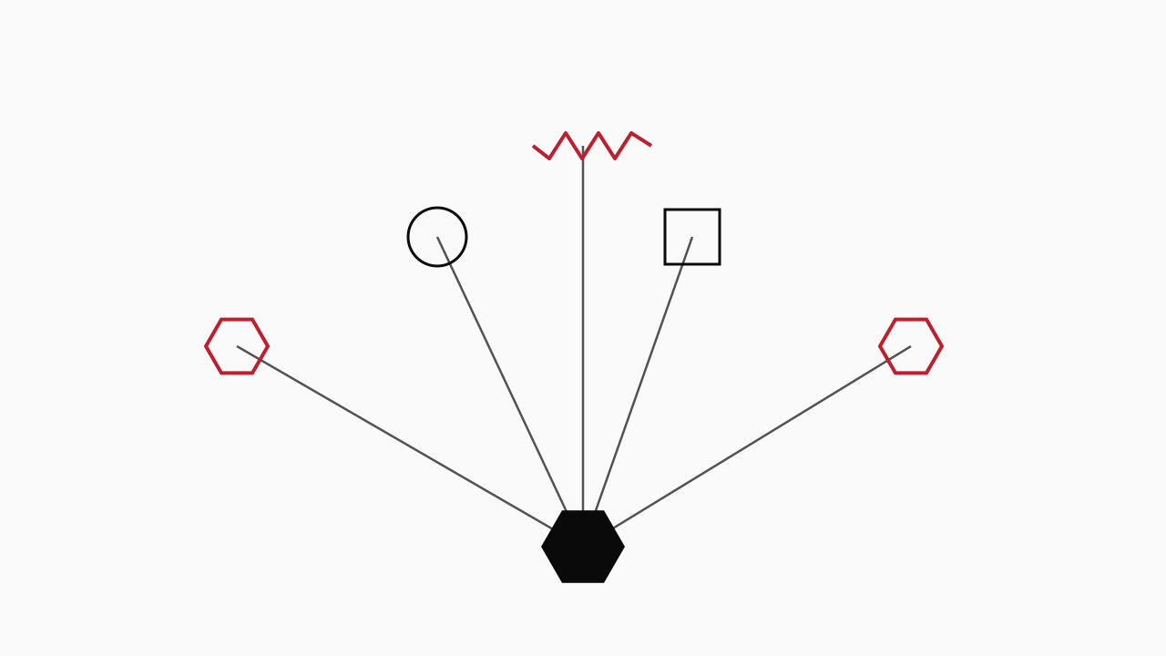 六角形の盤から複数の図形へ枝分かれする系譜のイメージ（AI生成）