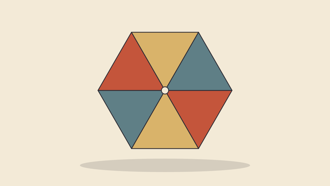 Impression of a hexagon made of colored triangles (AI-generated)