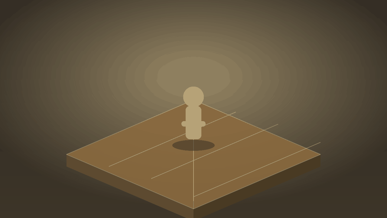 Impression of a small figure standing on a diorama-like board
