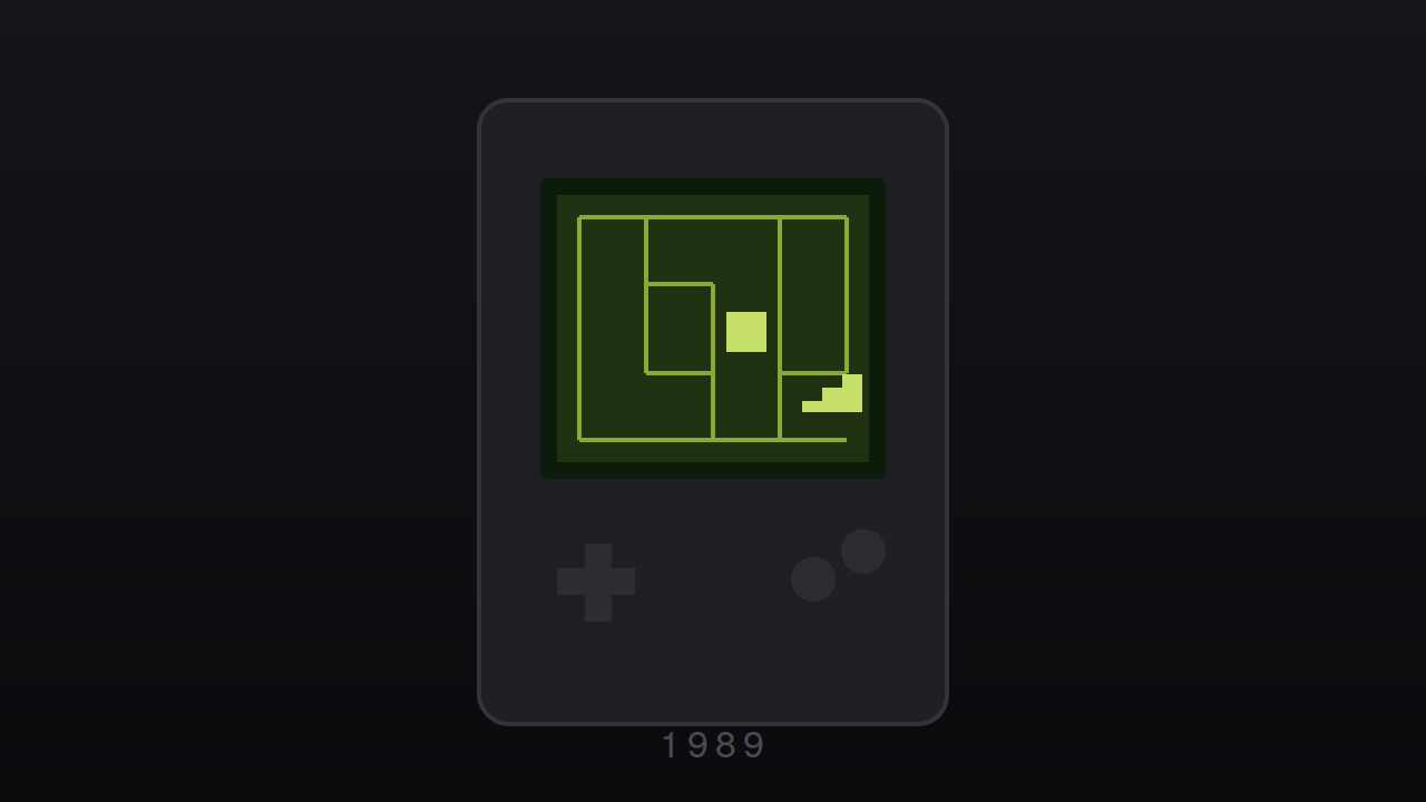 1989年のゲームボーイと緑のドットマトリクス画面のイメージ（AI生成）