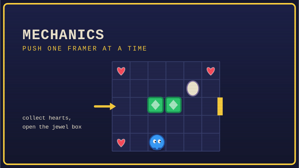 Collect Heart Framers and push Emerald Framers one tile at a time — a diagram of the play (illustration)
