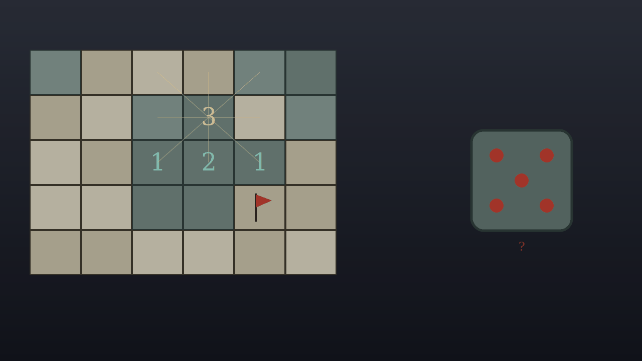 Impression of a board structure oscillating between deduction and probability via numbers and flags (AI-generated)