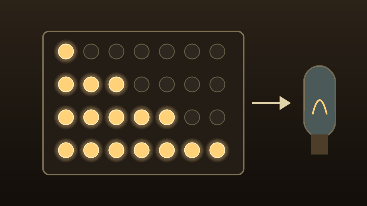 Impression of rows of bulbs and a vacuum tube (AI-generated)
