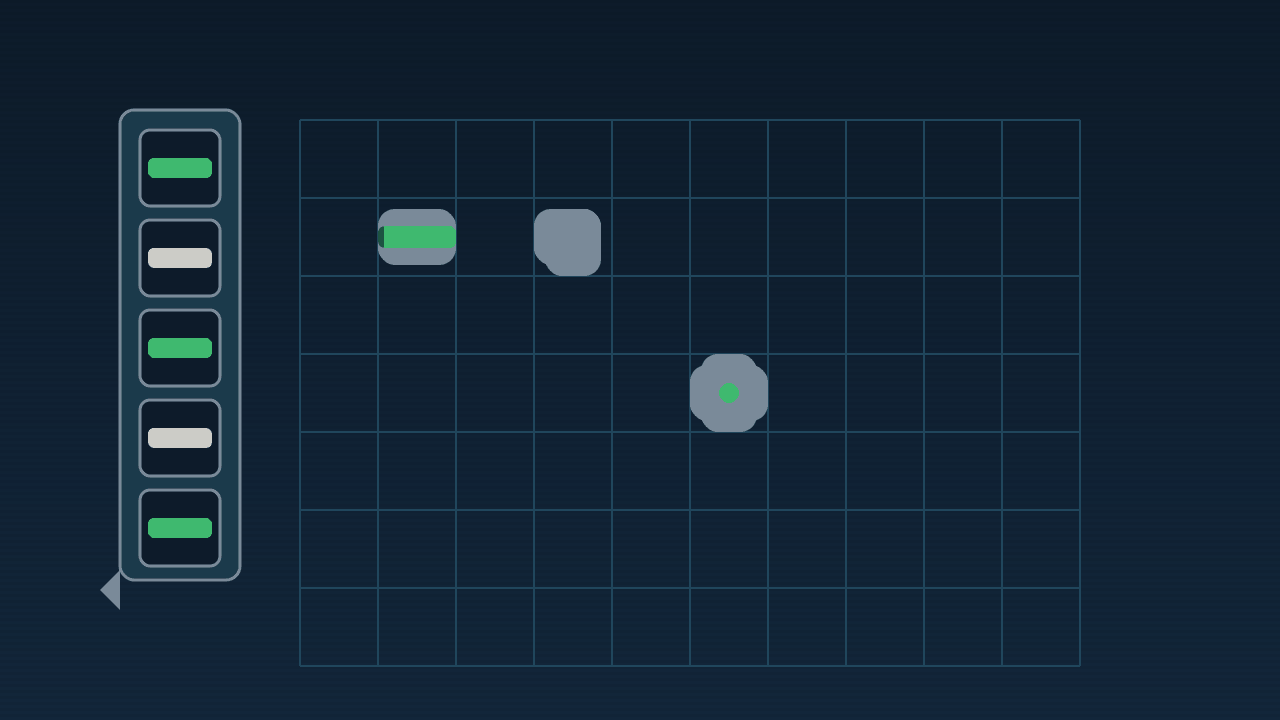 Impression of a grid board, a dispenser, and seven kinds of piece (AI-generated)