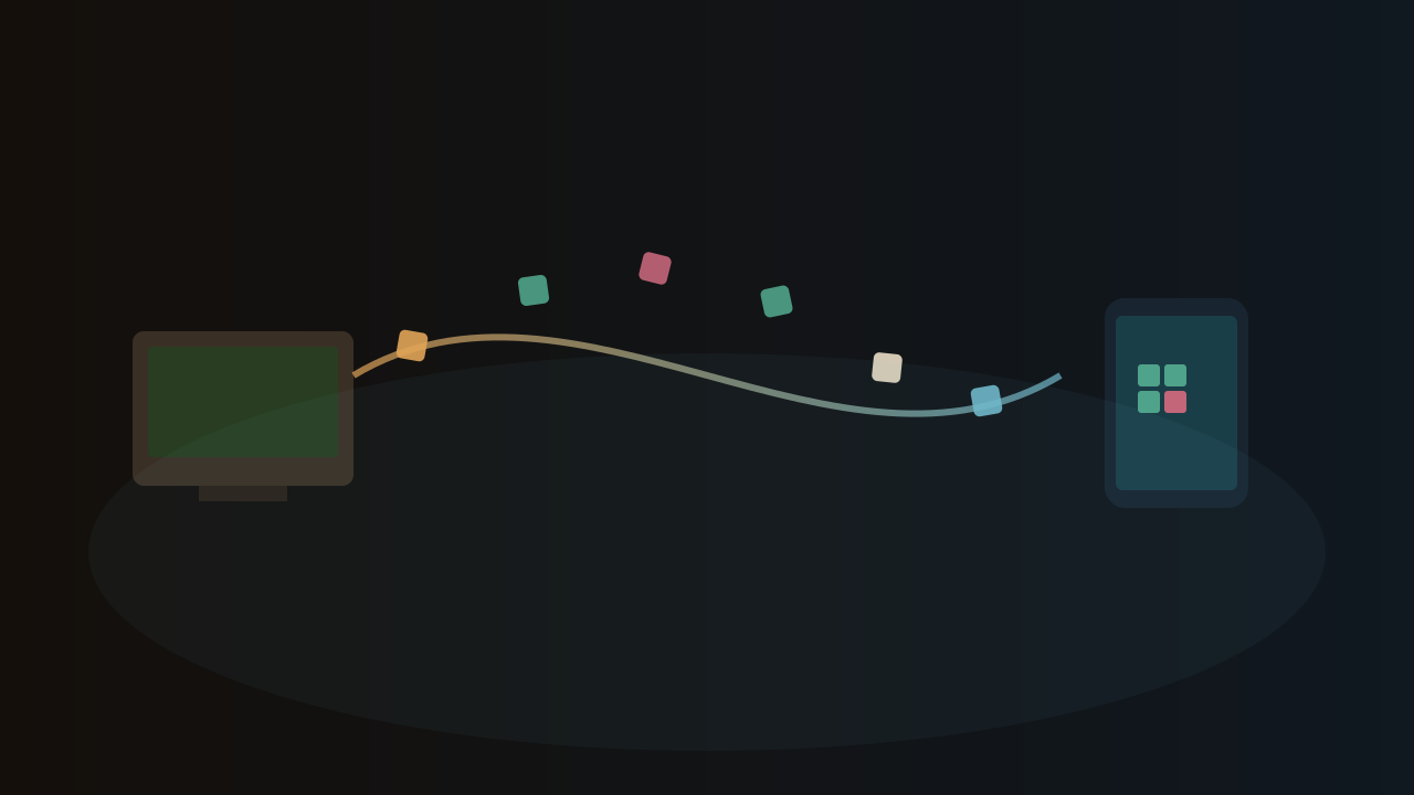 Impression of a lineage connecting an old 8-bit computer to a modern smartphone (AI-generated)