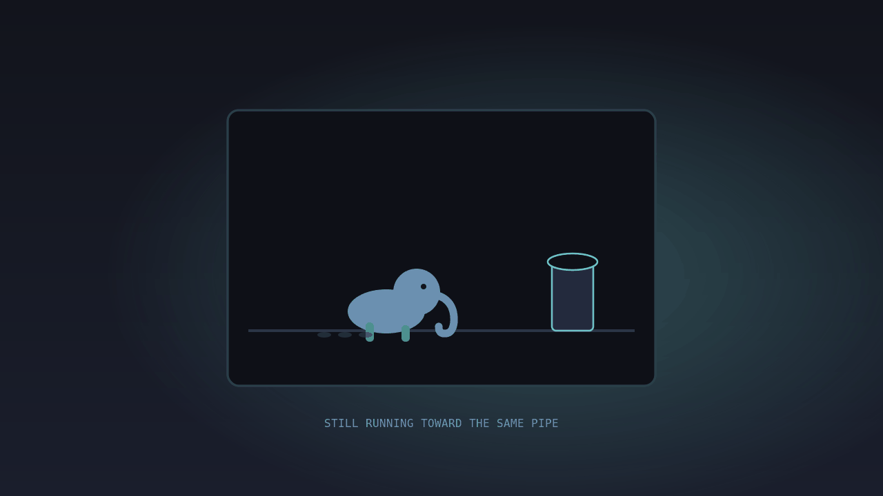 Impression of a quiet closing scene with an elephant and a single pipe (AI-generated)