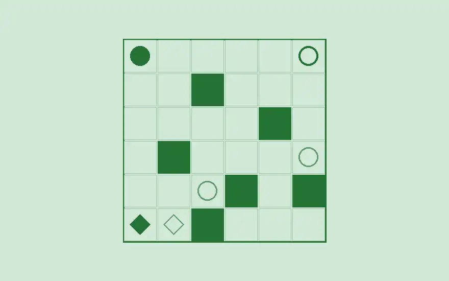 Tridemのゲーム画面。3つのコマとゴールが置かれた盤面